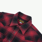Iron Heart | IHSH-264-RED | Ultra Heavy Flannel Ombré Check Western Shirt | Red/Black