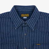 Iron heart | IHSH-401-NAV | 12oz Ultra Heavy Flannel Chalk Stripe Western Shirt | Navy