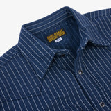 Iron heart | IHSH-401-NAV | 12oz Ultra Heavy Flannel Chalk Stripe Western Shirt | Navy