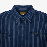 Iron Heart | IHSH-402-NAV | 12oz Ultra Heavy Flannel Chalk Stripe Work Shirt | Navy