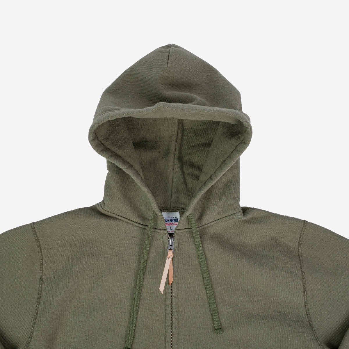 Iron Heart | IHSW-10-OLV | 14oz Ultra Heavyweight Loopwheel Cotton Zippered Hoodie | Olive