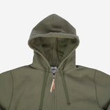 Iron Heart | IHSW-10-OLV | 14oz Ultra Heavyweight Loopwheel Cotton Zippered Hoodie | Olive