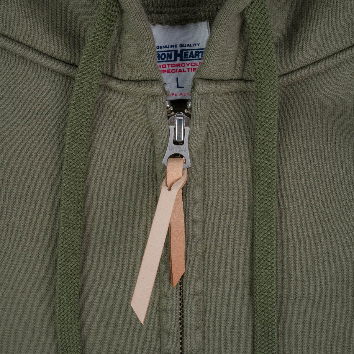 Iron Heart | IHSW-10-OLV | 14oz Ultra Heavyweight Loopwheel Cotton Zippered Hoodie | Olive