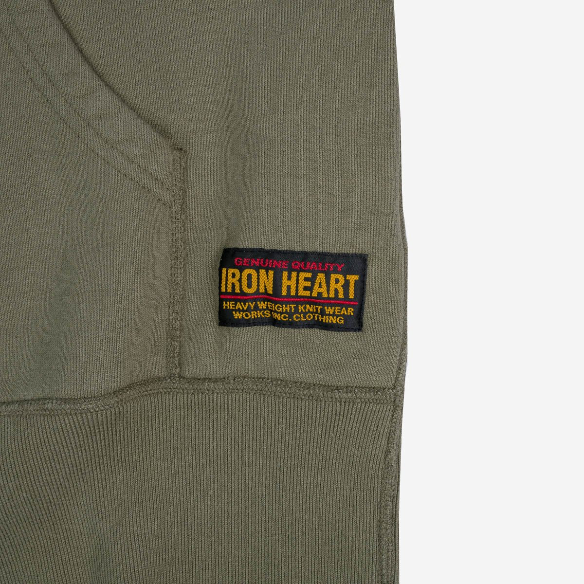 Iron Heart | IHSW-10-OLV | 14oz Ultra Heavyweight Loopwheel Cotton Zippered Hoodie | Olive