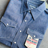 Iron Heart | IHSH-13-BLU | 10oz Selvedge Chambray Single Yoke Western Shirt | Blue