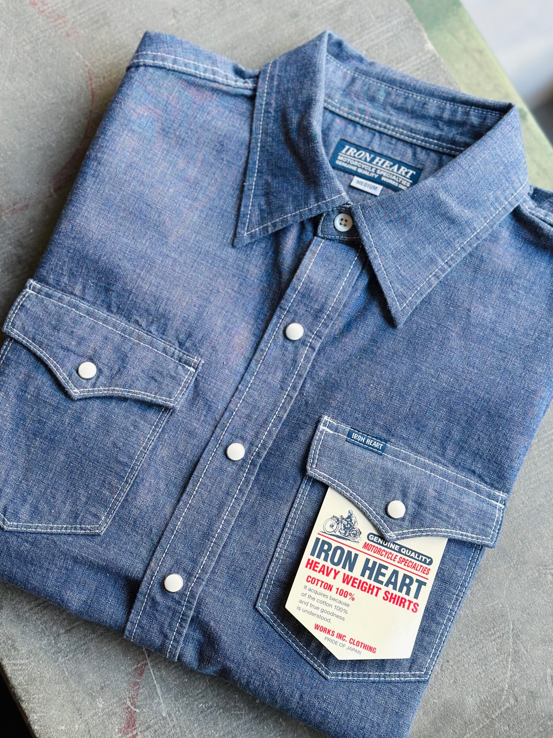 Iron Heart | IHSH-13-BLU | 10oz Selvedge Chambray Single Yoke Western Shirt | Blue