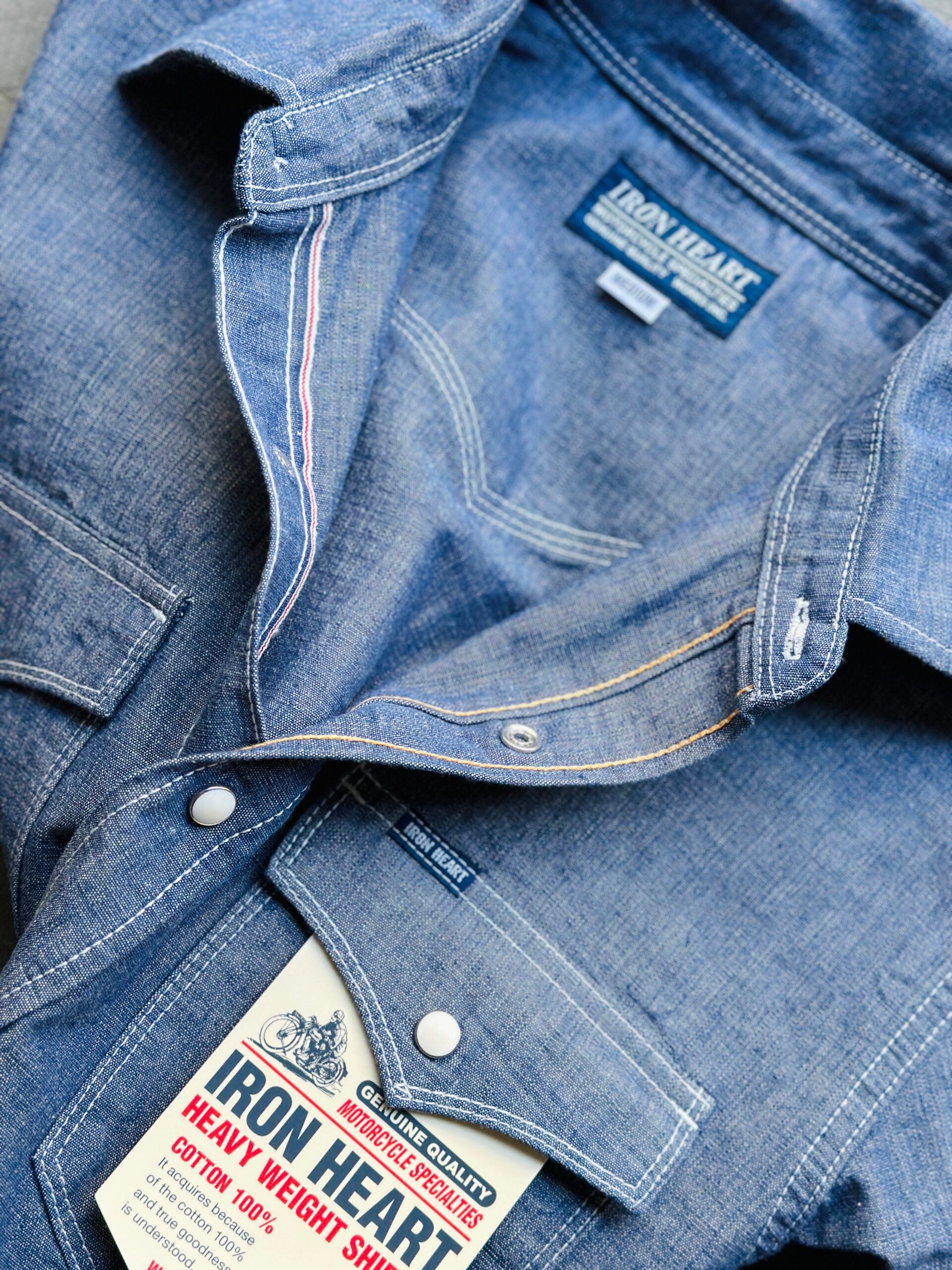 Iron Heart | IHSH-13-BLU | 10oz Selvedge Chambray Single Yoke Western Shirt | Blue