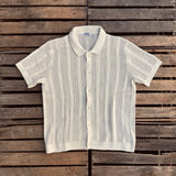 3sixteen | Short Sleeve Knit Shirt | Ecru Mesh Stripe