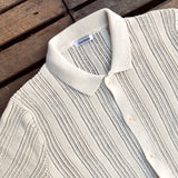 3sixteen | Short Sleeve Knit Shirt | Ecru Mesh Stripe