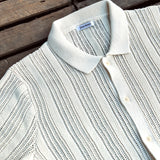 3sixteen | Short Sleeve Knit Shirt | Ecru Mesh Stripe