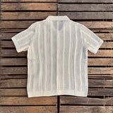 3sixteen | Short Sleeve Knit Shirt | Ecru Mesh Stripe