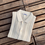 3sixteen | Short Sleeve Knit Shirt | Ecru Mesh Stripe