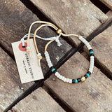 Kobashi Studio | Japanese Beads Bracelet 5mm Off-White/Black/Turquoise-Green | BRL5005