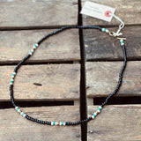 Kobashi Studio | Japanese Beads Choker Necklace 5mm Black/Off-White/Turquoise Style | BNL5015