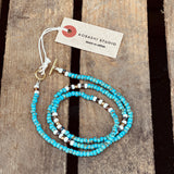 Kobashi Studio | Japanese Beads Choker Necklace 4mm Turquoise/Off-White/Brown | BNL4002