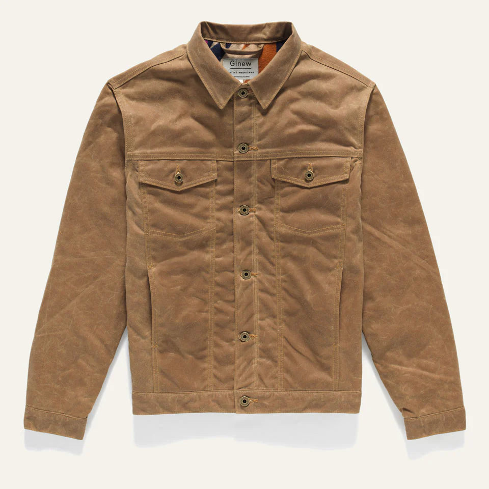Ginew | Wax Rider Coat | Brown Gently Strikes Lining