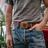 Iron Heart | IHB-11-BRN | Heavy Duty "Tochigi" Leather Belt | Brass Garrison Buckle | Brown