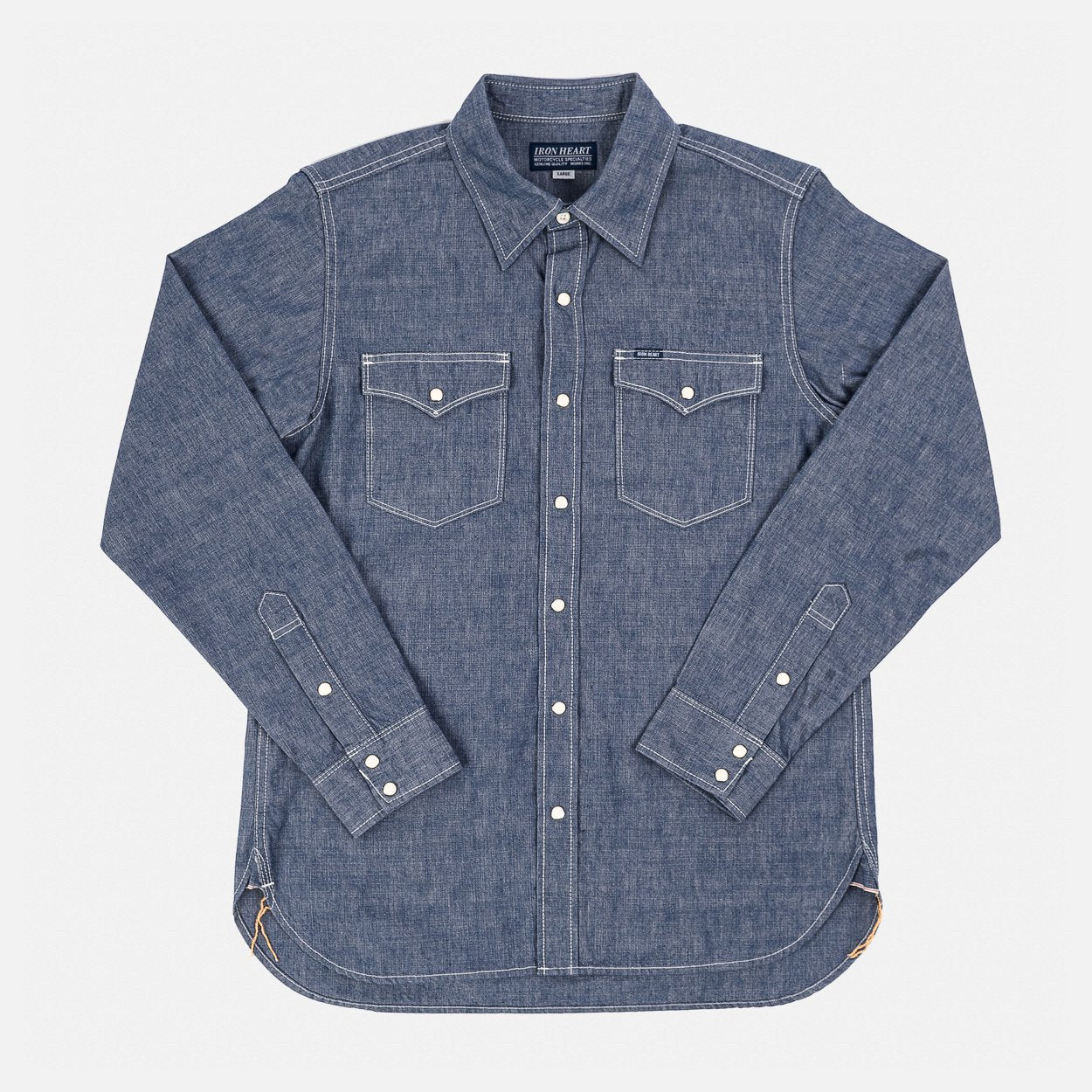 Iron Heart | IHSH-13-BLU | 10oz Selvedge Chambray Single Yoke Western Shirt | Blue