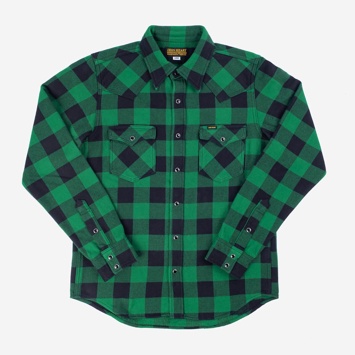Iron Heart IHSH-232-GRN Ultra Heavy Flannel Buffalo Check Western Shirt Green/Black