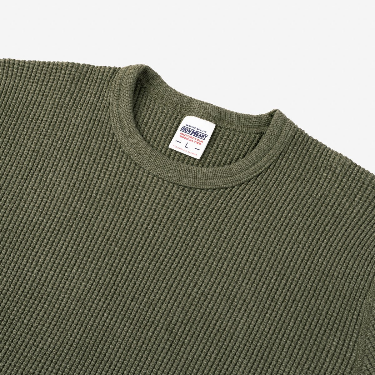 Iron Heart | IHTL-1301-OLV | Waffle Knit Long Sleeved Crew Neck Thermal Top | Olive