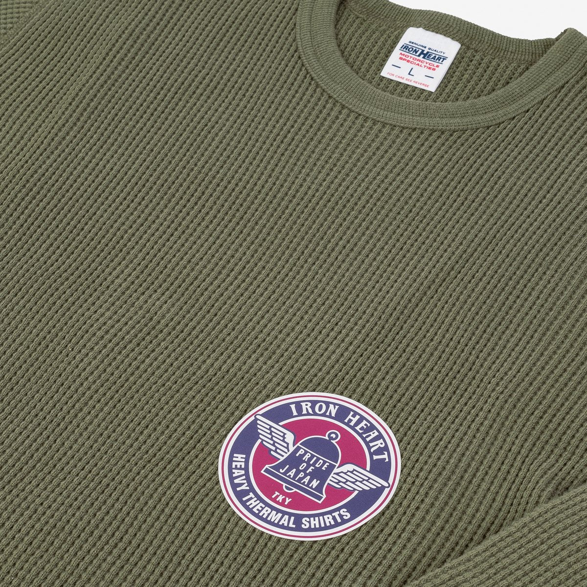 Iron Heart | IHTL-1301-OLV | Waffle Knit Long Sleeved Crew Neck Thermal Top | Olive