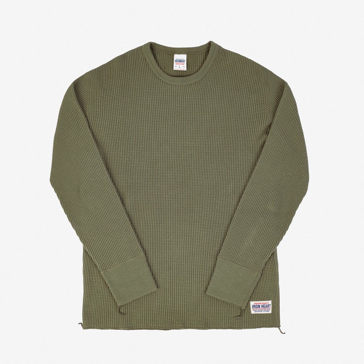 Iron Heart | IHTL-1301-OLV | Waffle Knit Long Sleeved Crew Neck Thermal Top | Olive