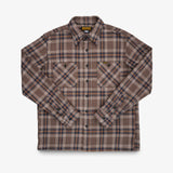 Iron Heart |  IHSH-430-BRN | Slubby Heavy Flannel Check Work Overshirt | Brown