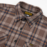 Iron Heart |  IHSH-430-BRN | Slubby Heavy Flannel Check Work Overshirt | Brown