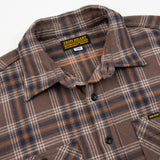 Iron Heart |  IHSH-430-BRN | Slubby Heavy Flannel Check Work Overshirt | Brown