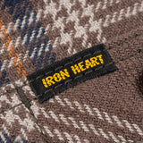 Iron Heart |  IHSH-430-BRN | Slubby Heavy Flannel Check Work Overshirt | Brown