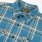 Iron Heart | IHSH-435-BLU | Ultra Heavy Flannel American Check Work Shirt | Blue