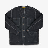 Iron Heart | IHJ-158-BLK | 10.5oz Herringbone Collarless Chore Jacket | Black Overdyed Black
