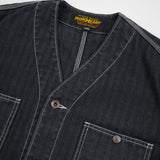 Iron Heart | IHJ-158-BLK | 10.5oz Herringbone Collarless Chore Jacket | Black Overdyed Black