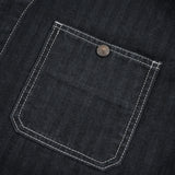 Iron Heart | IHJ-158-BLK | 10.5oz Herringbone Collarless Chore Jacket | Black Overdyed Black