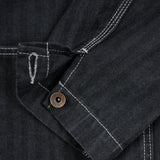 Iron Heart | IHJ-158-BLK | 10.5oz Herringbone Collarless Chore Jacket | Black Overdyed Black