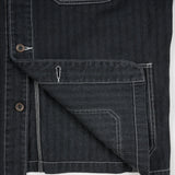 Iron Heart | IHJ-158-BLK | 10.5oz Herringbone Collarless Chore Jacket | Black Overdyed Black