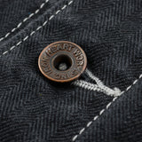 Iron Heart | IHJ-158-BLK | 10.5oz Herringbone Collarless Chore Jacket | Black Overdyed Black