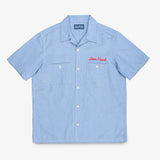 Iron Heart | IHSH-447-SAX | 5oz Cotton Linen Open Collar Short Sleeve Shirt - Sax Blue