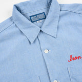 Iron Heart | IHSH-447-SAX | 5oz Cotton Linen Open Collar Short Sleeve Shirt - Sax Blue