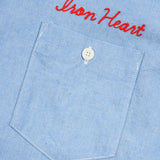 Iron Heart | IHSH-447-SAX | 5oz Cotton Linen Open Collar Short Sleeve Shirt - Sax Blue