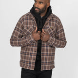 Iron Heart |  IHSH-430-BRN | Slubby Heavy Flannel Check Work Overshirt | Brown