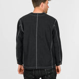 Iron Heart | IHJ-158-BLK | 10.5oz Herringbone Collarless Chore Jacket | Black Overdyed Black