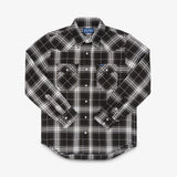 Iron Heart | IHSH-439-BLK | 9oz Selvedge Flannel Check Western Shirt - Black