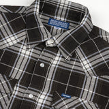 Iron Heart | IHSH-439-BLK | 9oz Selvedge Flannel Check Western Shirt - Black