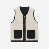 3sixteen | Reversible Work Vest | Black Canvas Ecru Wool Sherpa