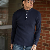 Iron Heart |  IHTL-1213-NAV | Waffle Knit Long Sleeved Thermal Henley | Navy