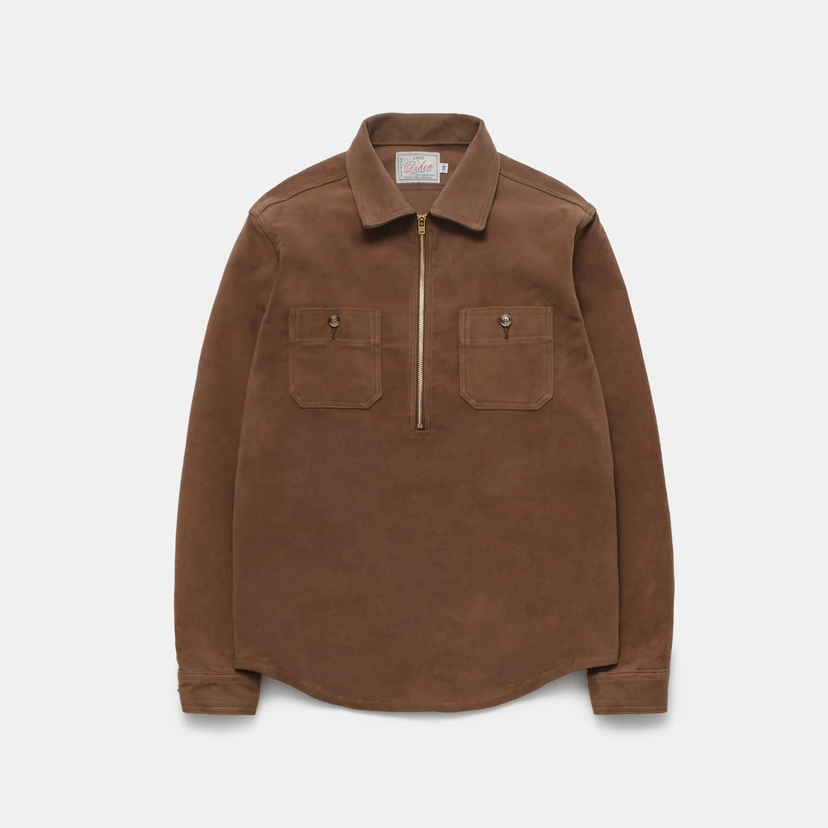 Dehen | 1/2 Zip Club Shirt | Dark Tan Moleskin