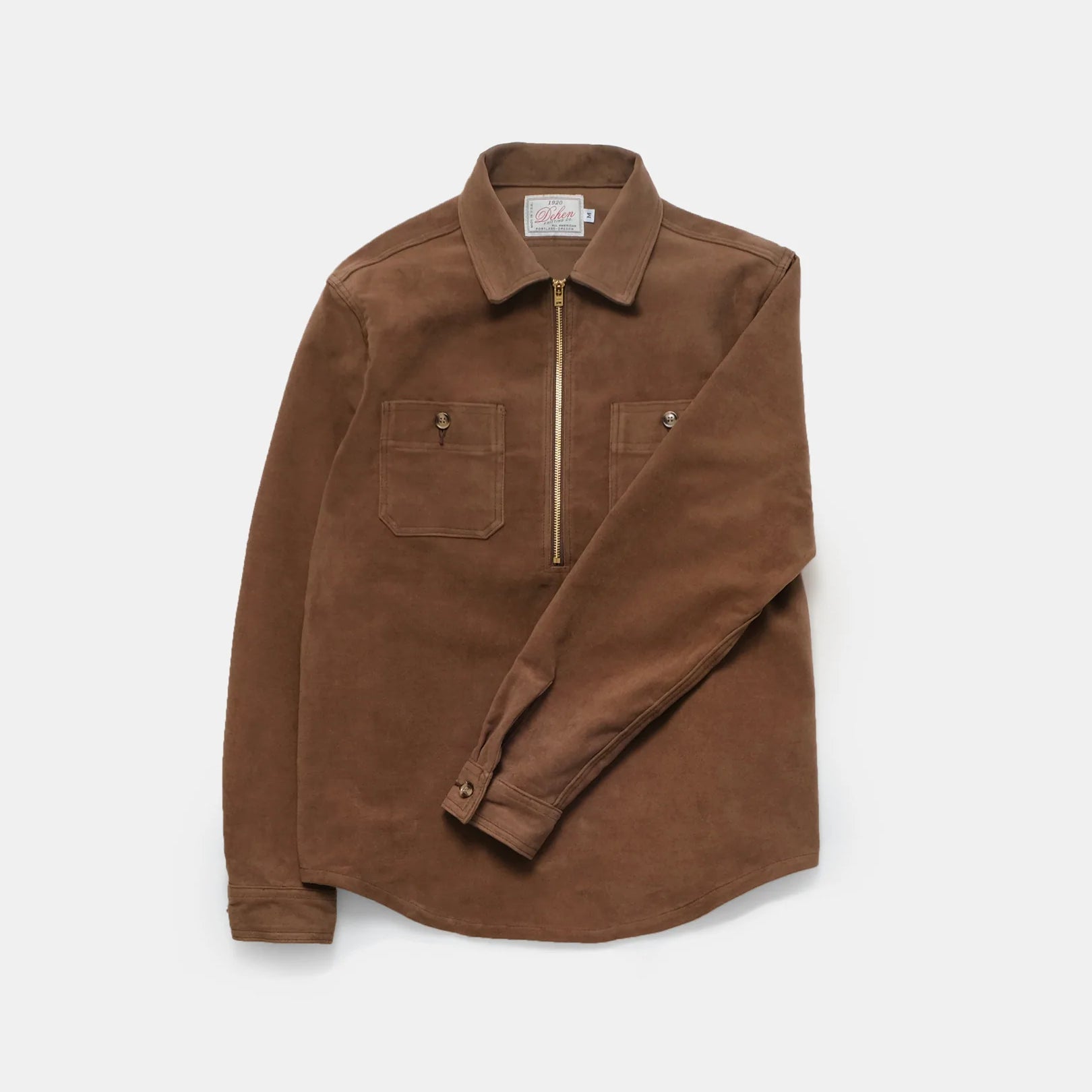 Dehen | 1/2 Zip Club Shirt | Dark Tan Moleskin