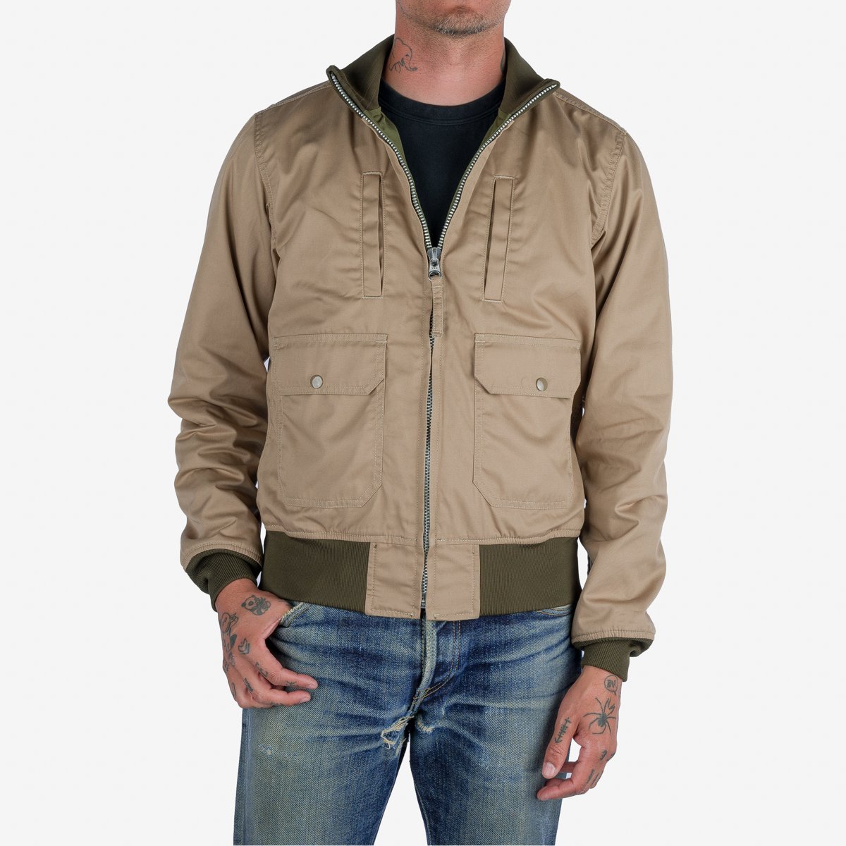 Iron Heart | IHJ-130-OLV-NP | Reversible Tanker Jacket | Olive | with or without patch