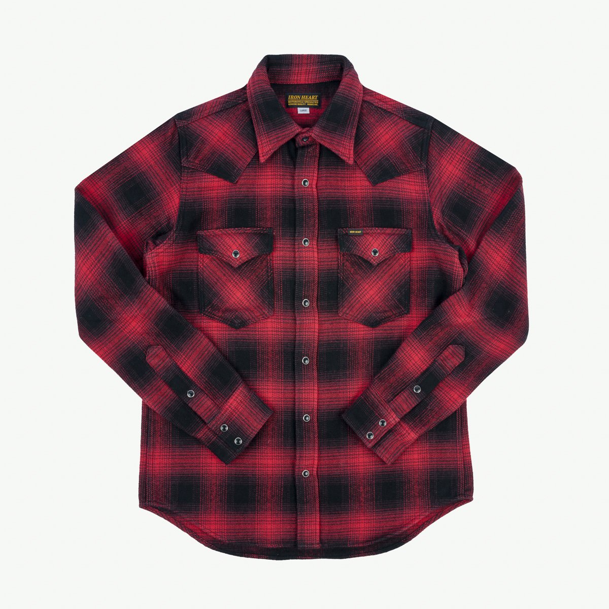 Iron Heart | IHSH-264-RED | Ultra Heavy Flannel Ombré Check Western Shirt | Red/Black